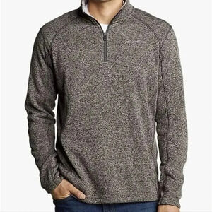Eddie Bauer Sweater Men Size Large Gray Polyester Fleece Lined 1/4 Zip Mock Neck